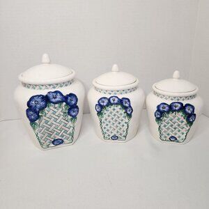 Cottage Style Vintage Morning Glories Canister Set with Lids by Young